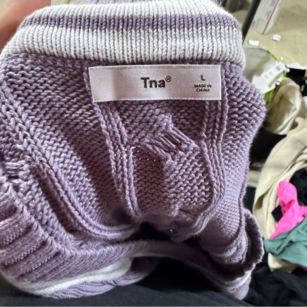 Aritzia TNA Clay Purple Cable Knit V-Neck Sweater - Picture 6 of 6